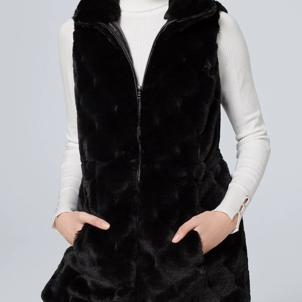 White House Black Market Black Faux Fur Vest
